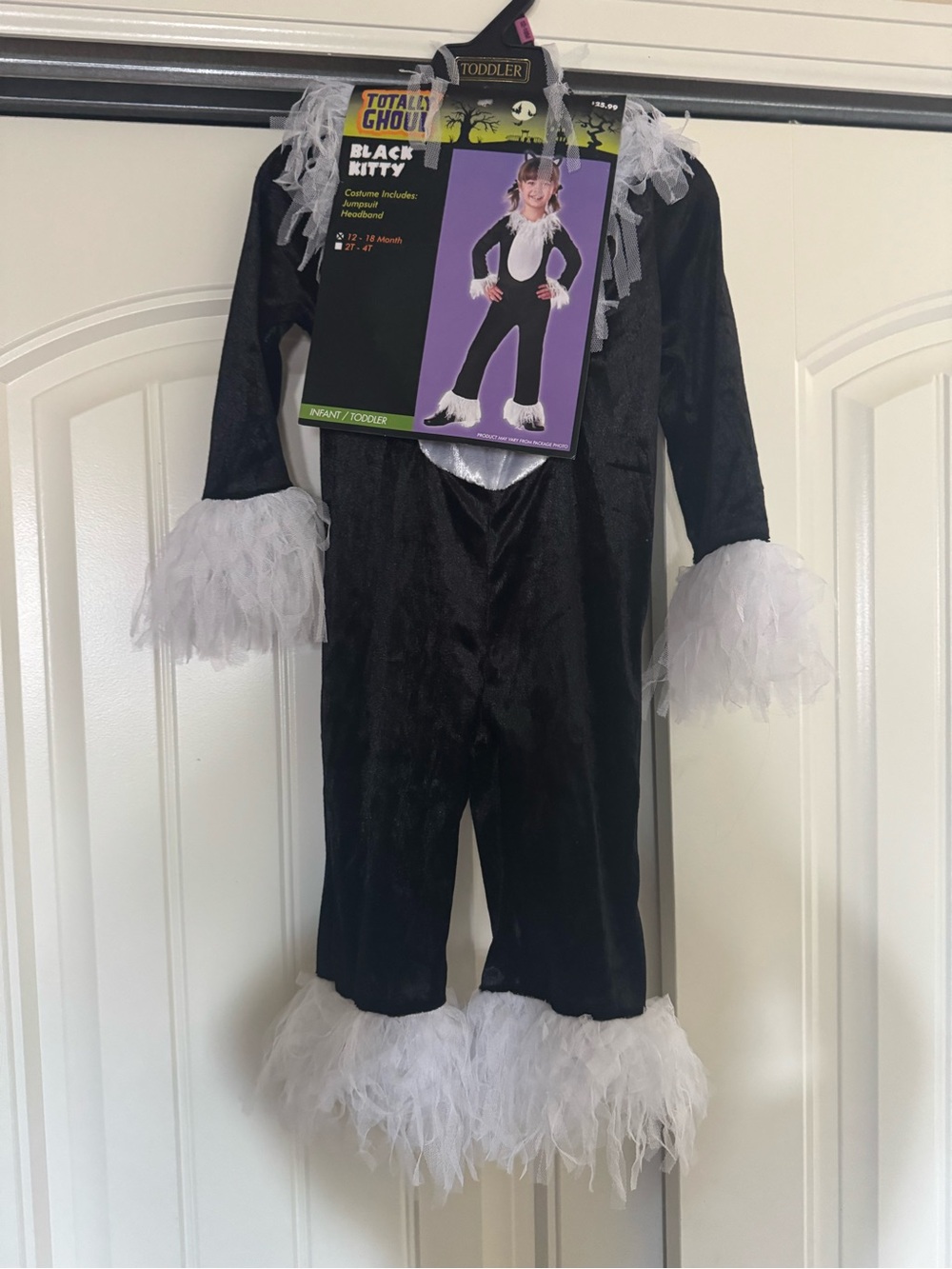 Toddler Black Kitty Costume with White Feather Trim
